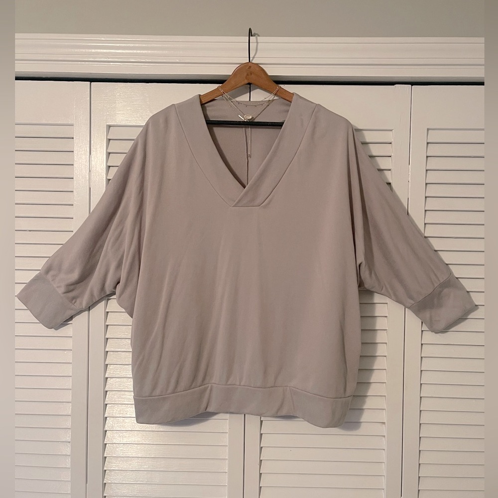 Taupe Cropped Quarter-Sleeve Sweater